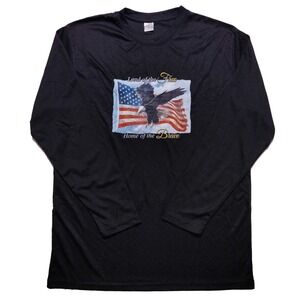 Land of the Free Home Brave Long Sleeve Performance Shirt USA Flag Black Large L